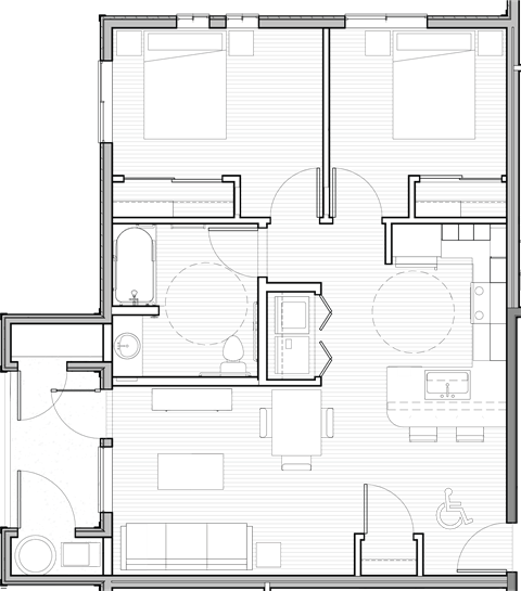 Sunrise Village Senior 2 Bed 1 Bath 802 SF
